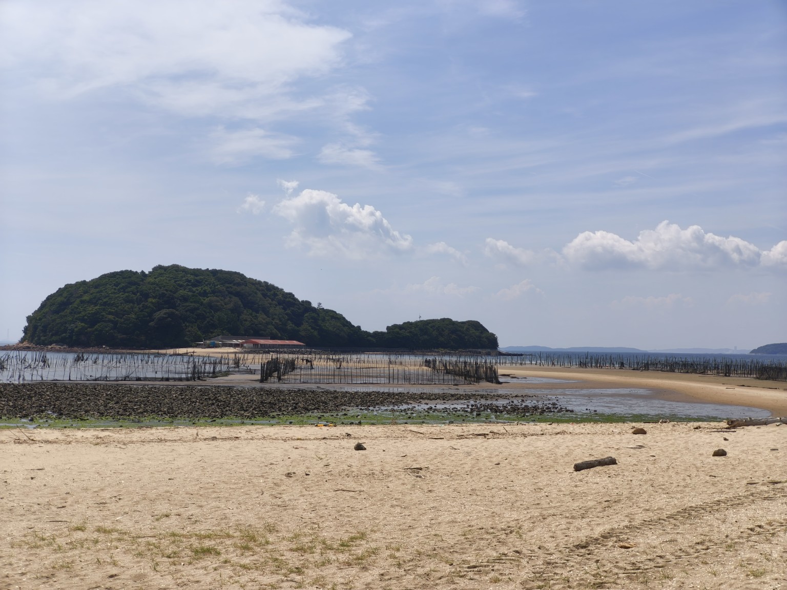 東幡豆海岸から前島へ続くトンボロ干潟